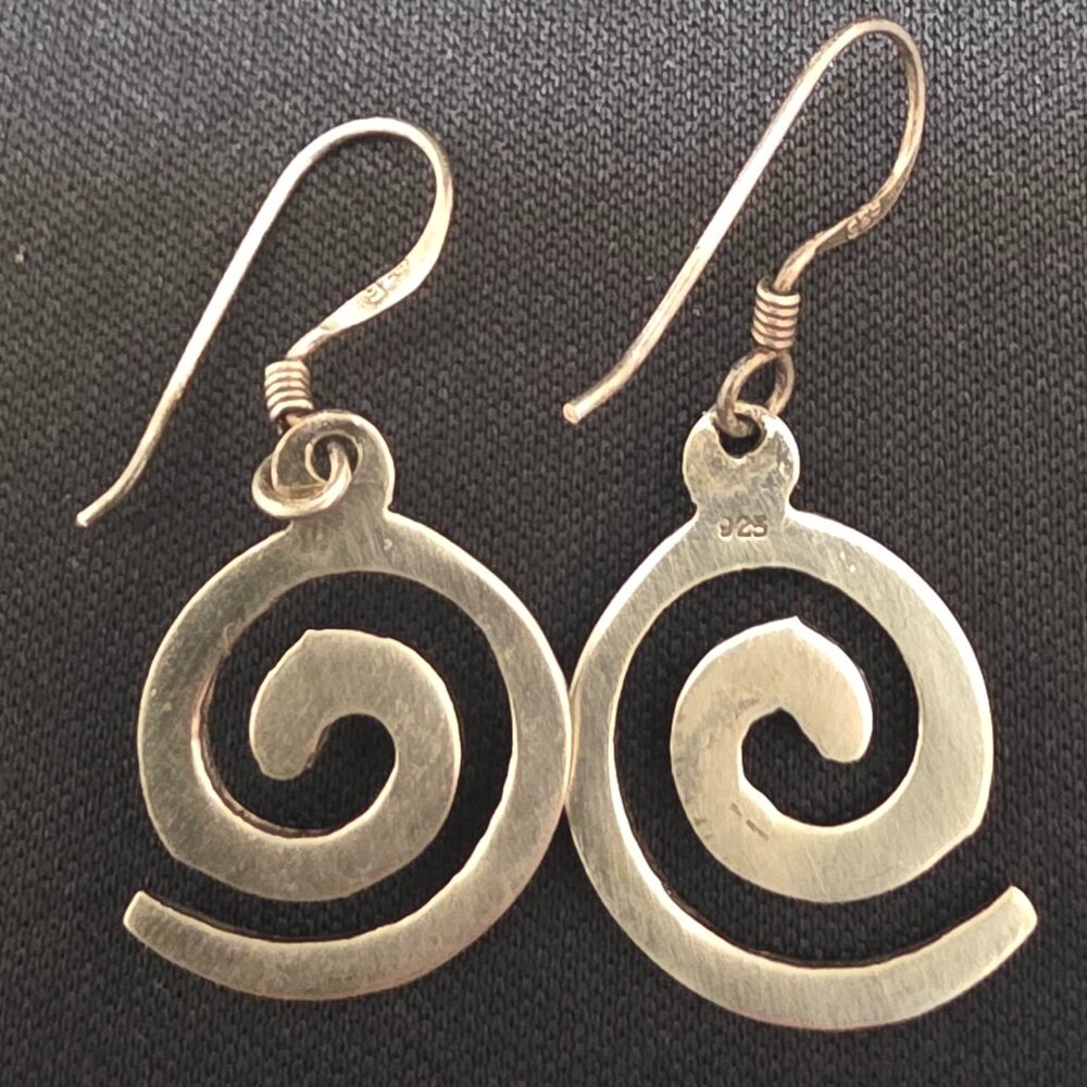 UNIQUE VINTAGE ART MODERN STERLING SILVER SWIRL DANGLE DROP EARRINGS vtg